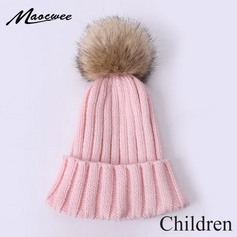 Зимняя Милая Шапка бини для мальчиков и девочек с помпоном из искусственного