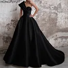 HONGFUYU платья для торжества атласные вечерние платья Длинные 2022 черное официальное платье на одно плечо бальное платье Abiye Gece Elbisesi