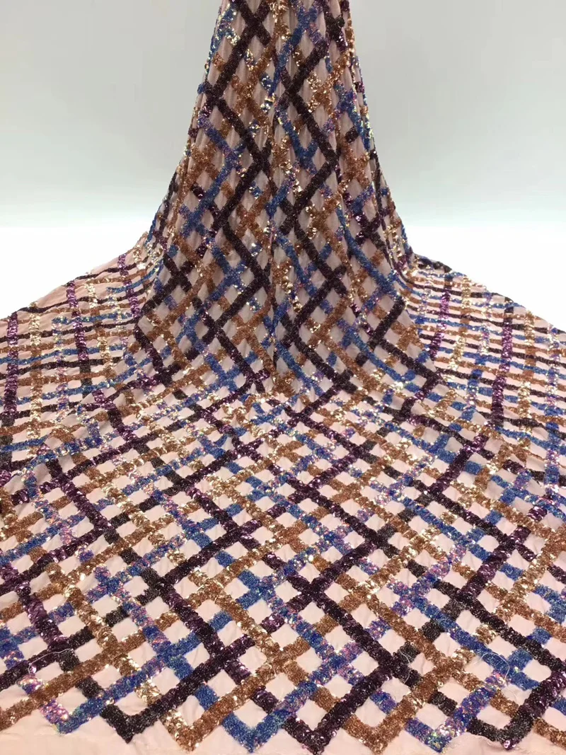 

10 colors ( 5yards/pc ) high quality embroidered African sequins French net lace fabric with square pattern for dress FRF014