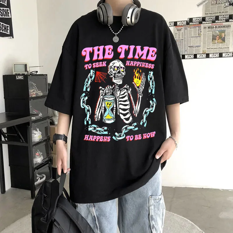 

Свободная с рисунком черепа; Повседневная обувь для мужчин и женщин футболки Harajuku с коротким рукавом и круглым вырезом в стиле «хип-хоп», хл...