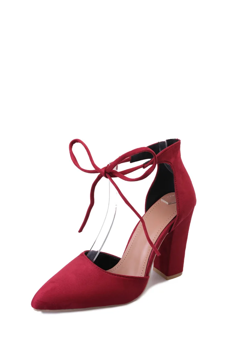 

Thick heel suede shallow mouth ankle strap women's high heels sandals women's shoes large size