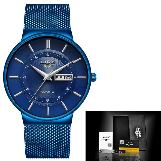 Full blue LIGE мужские часы автоматические механические часы Tourbillon спортивные часы кожаные бизнес Ретро водонепроницаемые часы Relojes Hombre+ коробка - Цвет: Full blue