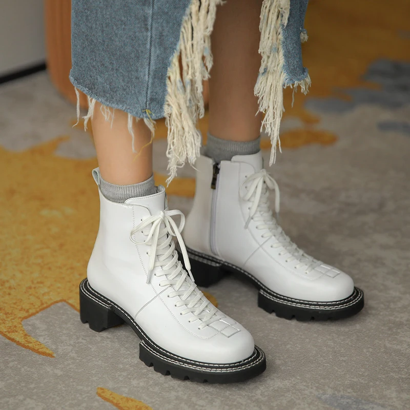 

Cow Leather Women boots Newest Ankle Boots Comfortable thick keels Platform Night Club Shoes Woman Winter Warm Short Boots
