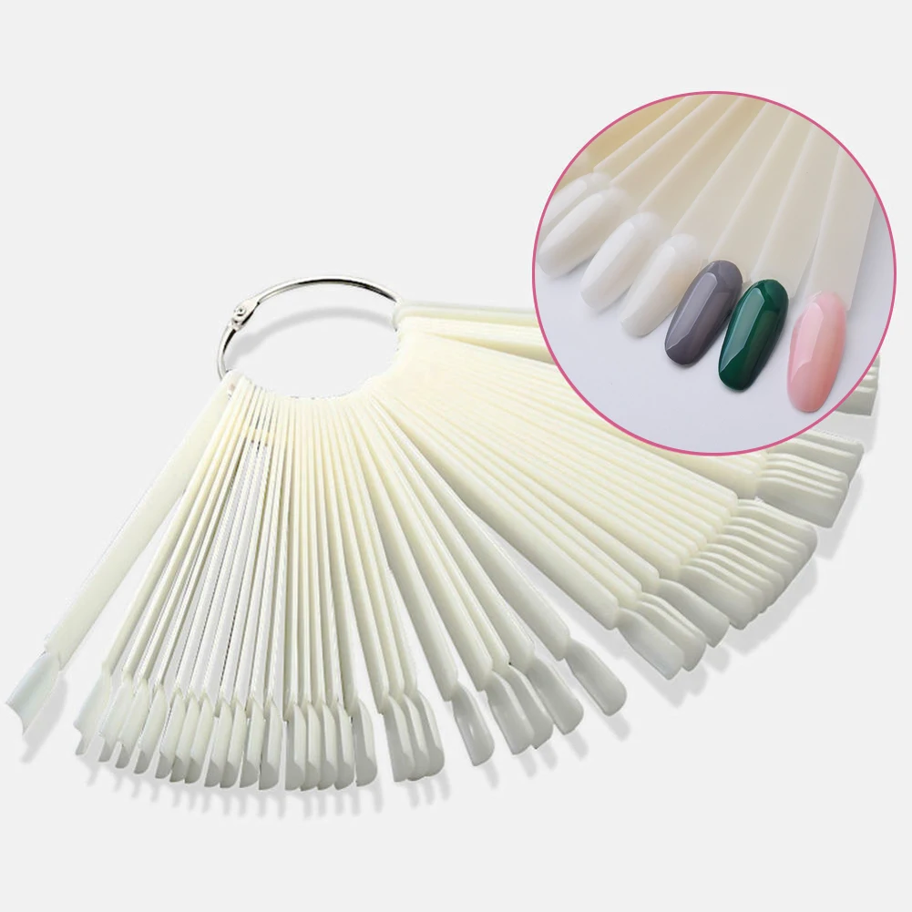 50pcs False Nail Tips Display Oval Chart Color Card With Ring Practice Stand Board UV Gel Manicure Polish Palette Tool Acrylic | Красота и