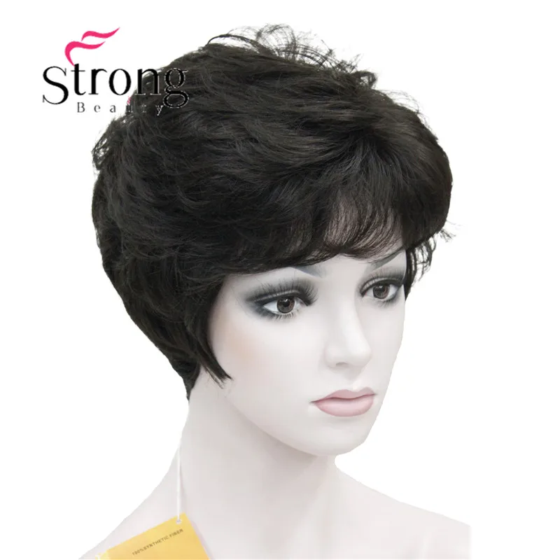 StrongBeauty Shag стиль синтетические парики короткие волнистые слоистые темно-Обурн пользовательские парики для афро-американских