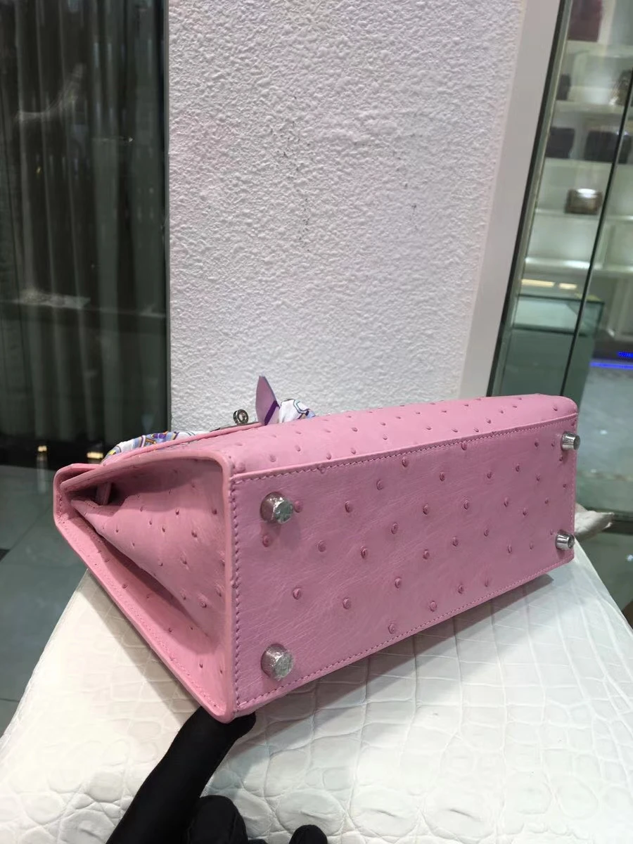 

Fully Handmade Real Ostrich LUXURY Handbag,Pink BAND Purse, 25CM,Ostrich Design Bag,Wax Lline Stitching, Fast delivery