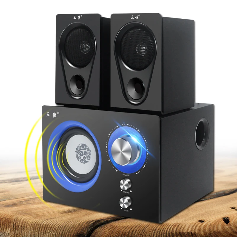 Деревянный Настольный динамик Bluetooth/проводной тяжелый бас Регулируемый сабвуфер