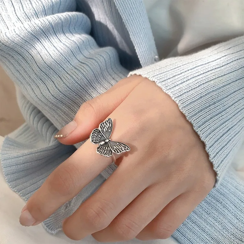 

ARLIE 925 Sterling Silver Vintage Butterfly Rings for Women Thai Silver Retro Open Finger Ring New Fashion Jewelry Party Gifts