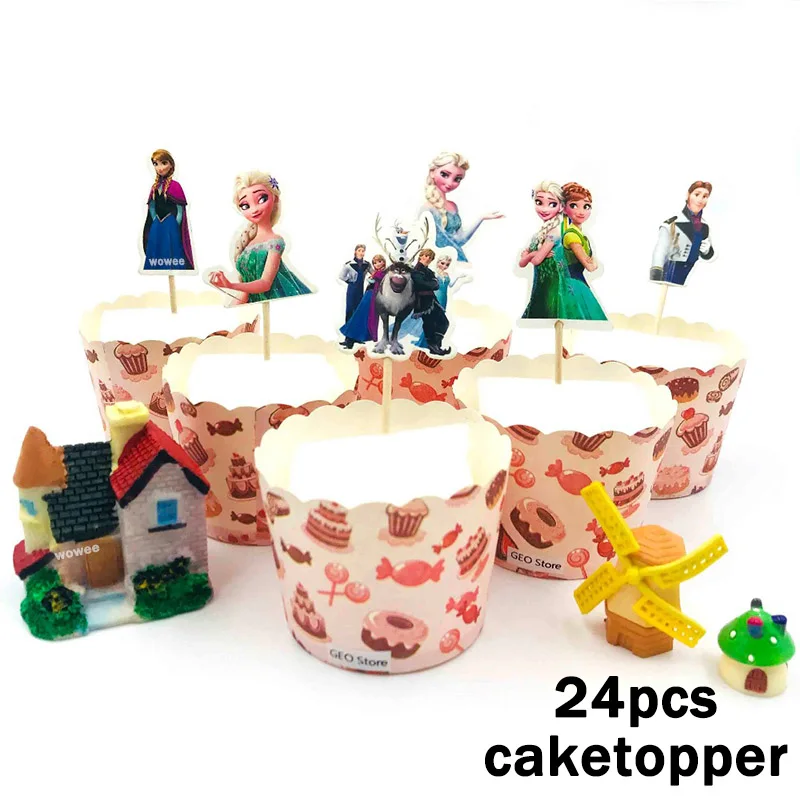24Caketopper Дисней Холодное сердце Эльза и Анна с днем рождения Детские украшения для вечеринки детские украшения для дня рождения вечерние принадлежности - Цвет: 24Caketopper