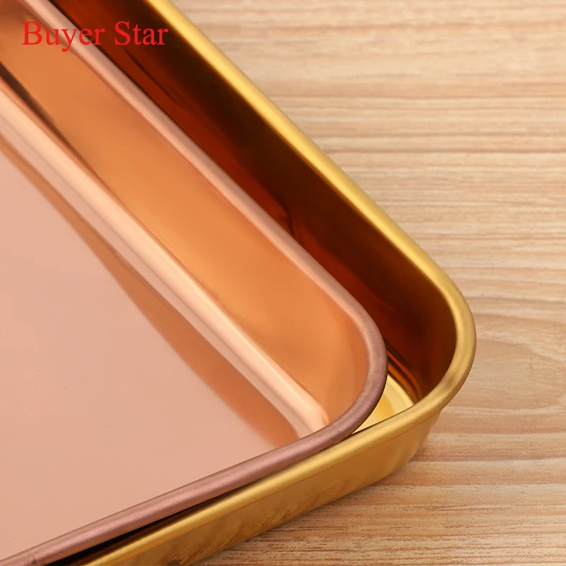 

Gold tray Stainless steel serving trays decorative Metal food dessert plate silver kitchen tableware for restaurant dining Party