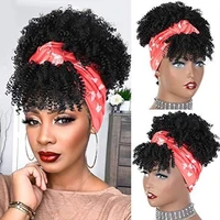 synthetic hair short kinky curly chignon with bangs bun drawstring ponytail afro puff hair pieces for women clip hair extension