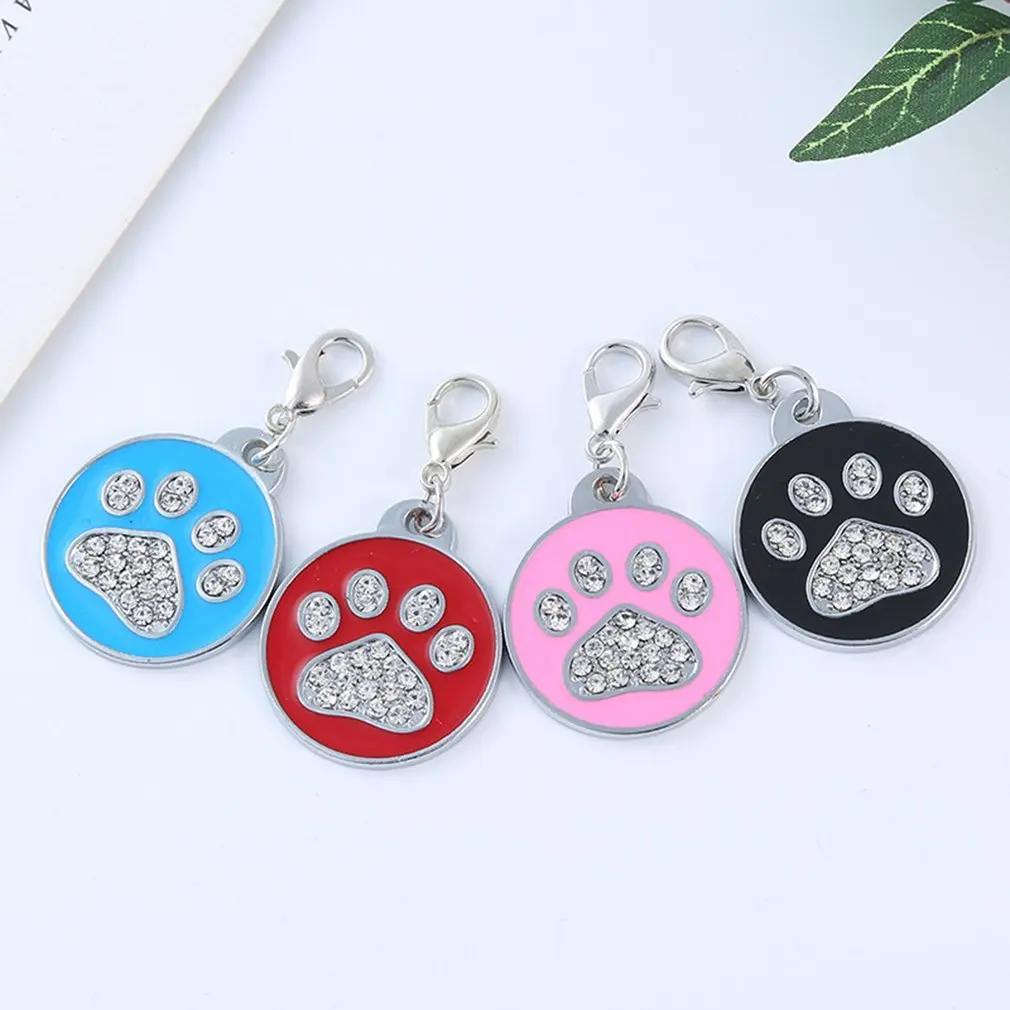 Zinc Alloy Pet ID Tag with Shiny Rhinestone Paw Bone Pattern Identify Card Mini Dog Cat Collar Pendant Accessories | Дом и сад