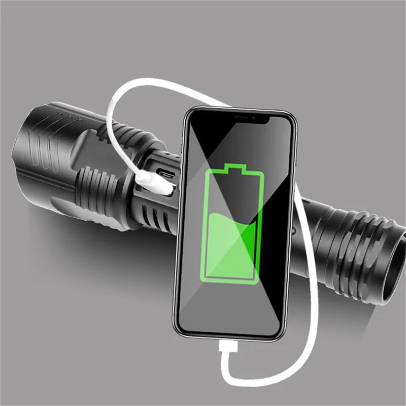 Светодиодный фонарик XHP100 с зумом перезаряжаемый от USB самый мощный фонарь онарик
