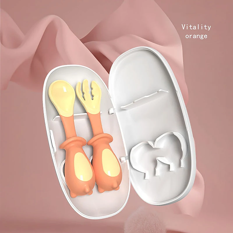 

Baby Self Feeding Fork Spoon Set Auxiliary Food Silicone Spoons Toddler Learn To Eat Training Bendable Soft Infant Tableware