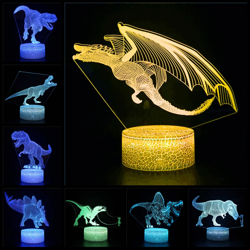 

Acrylic PVC Anime Model Toy Light for Dinosaur Series Birthday Christmas Halloween Gift 3D Night Light Children Large Game LED
