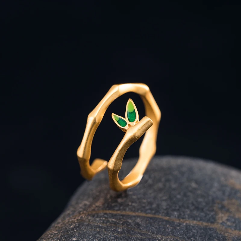 

VLA 925 Sterling Silver Simple Design Unusual Bamboo Ring Opening Adjustable Creative National Style Jewelry Wholesale