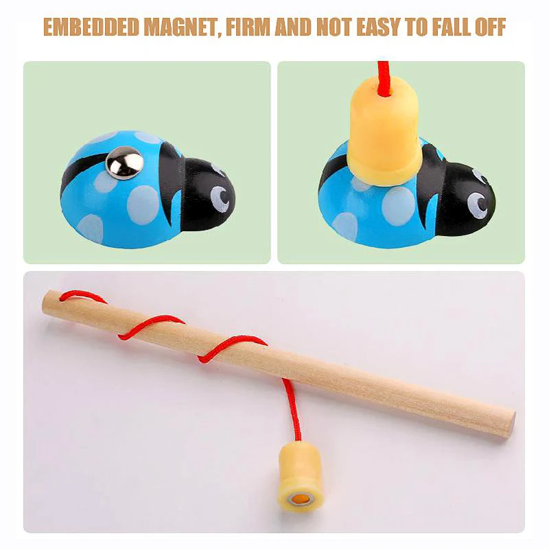 Деревянная игрушка для рыбалки Божья коровка в форме сердца детская развивающая