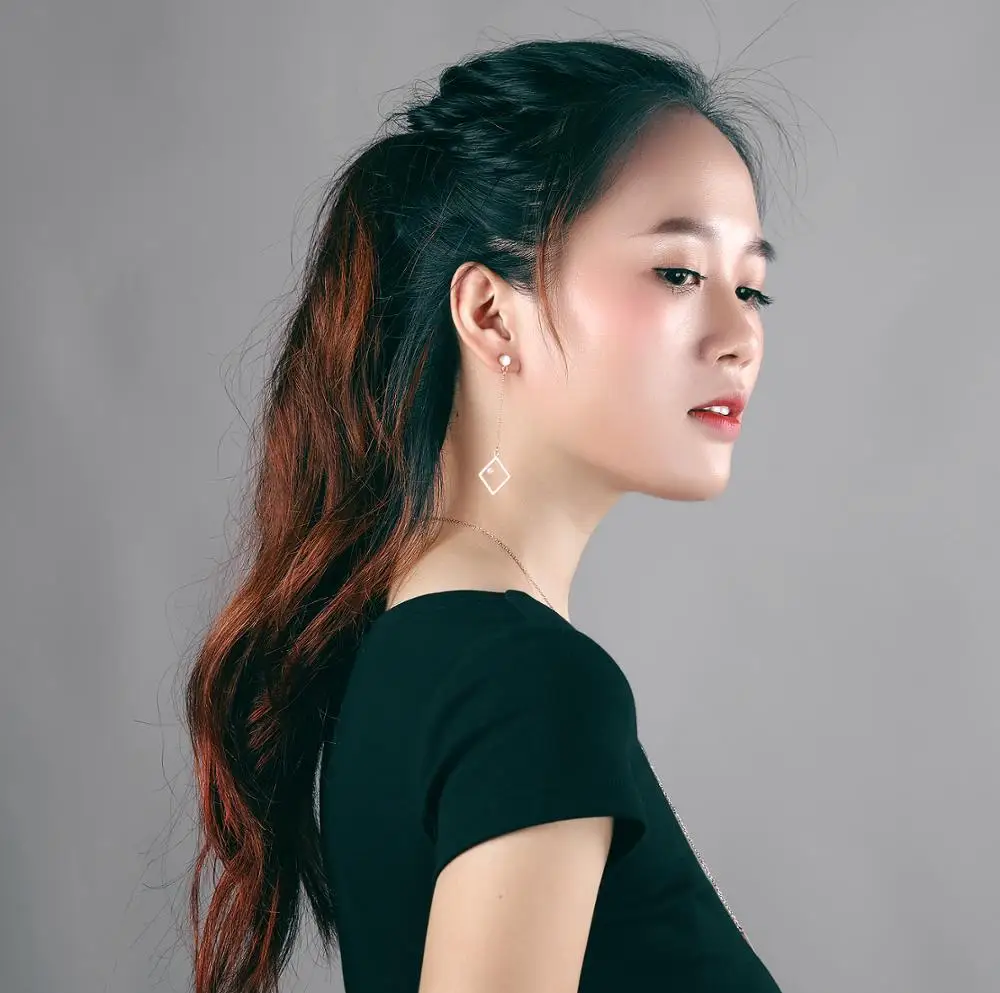 

2020 New Minimalist Geometry Pearl Long Chain Drop Earrings for women Trendy kpop Stainless steel Rose Gold Asymmetrical Earring
