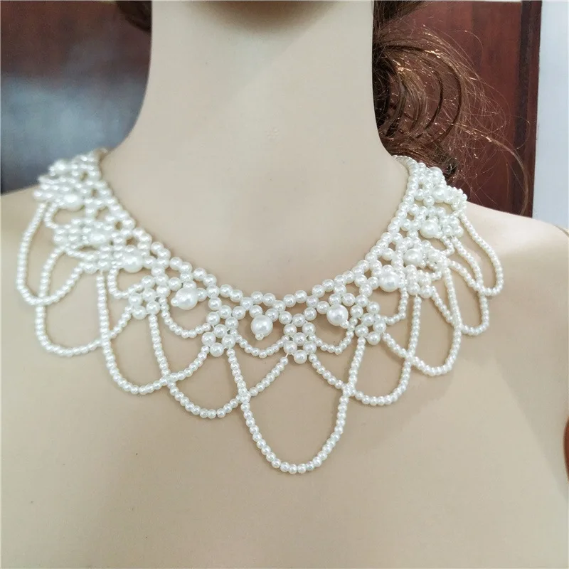 

Trendy Tassel Pendant Edge Ladies Lace Finished Fake Collar Attend Wedding Dress Banquet Model Catwalk Birthday Party Decoration