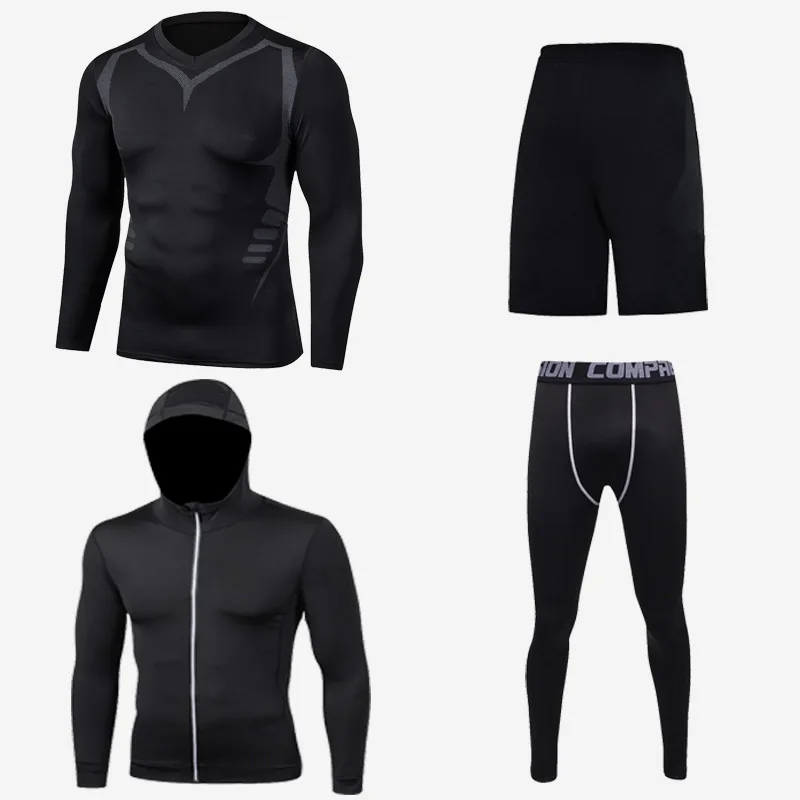 04-Long-Black Мужской мотоциклетный спортивный костюм для спортзала фитнес компрессионная одежда для бега спортивная одежда упражнения тренировка колготки - Цвет: 04-Long-Black