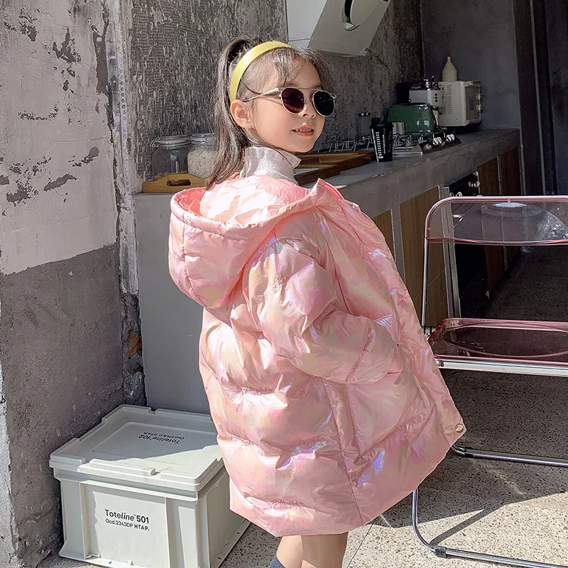 

Children's Winter Down Jacket Kids Bright Reflective Hooded Coat Warm Girls Parka Coats Teenagers Girl Outwear Size 110-160