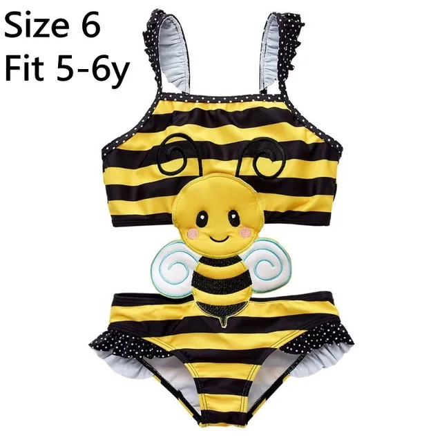 little bee 6T Прямая поставка, детская одежда для купания, Цельный купальник, детская одежда для купания для девочек, купальный костюм с желтой Пчелой, купальный костюм детское бикини, солнцезащитный костюм с рисунком - Цвет: little bee 6T