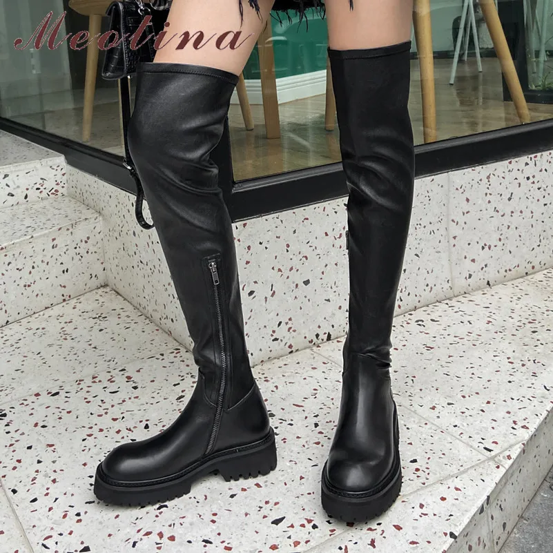 

Сапоги женские из натуральной кожи, на плоской платформе, на молнии