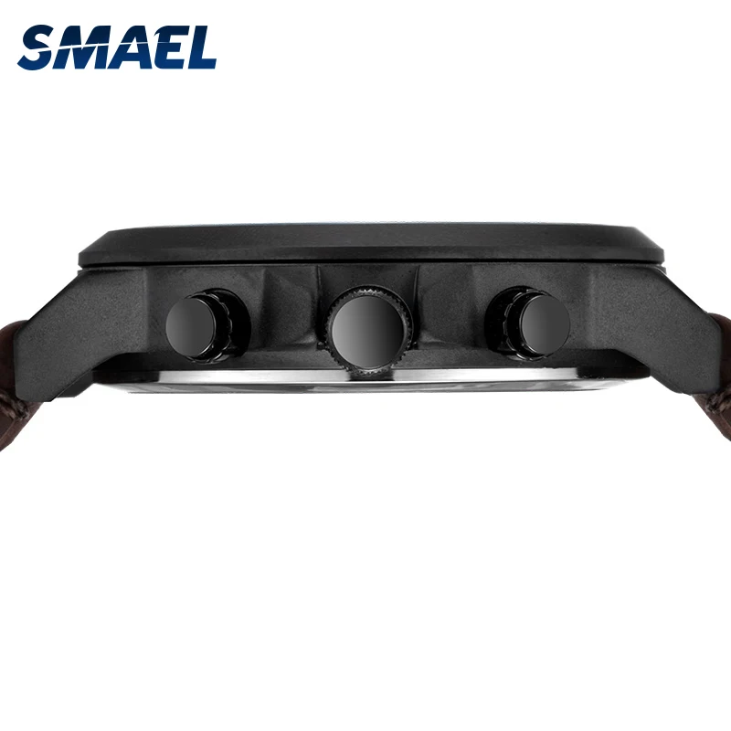 Новинка Smael relogio masculino кварцевые наручные часы с двойным циферблатом кожаный