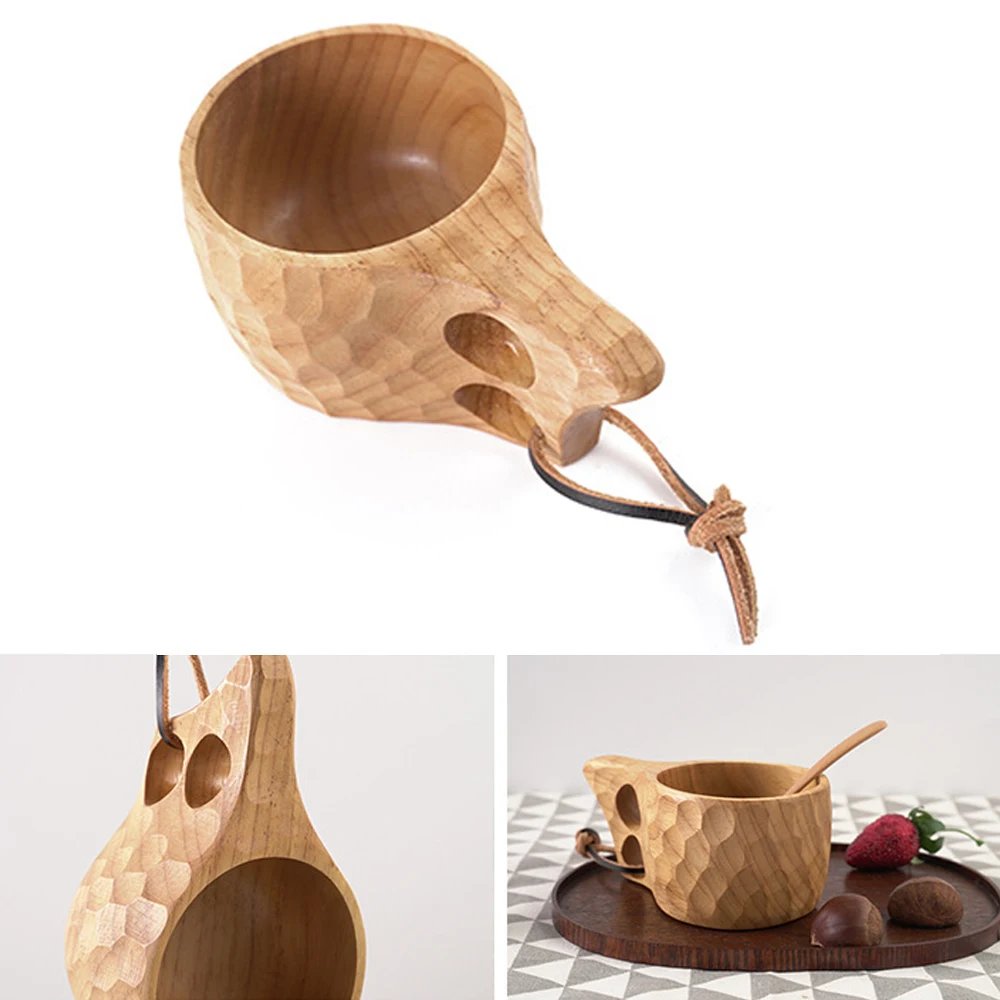 

Japanese-Style Wood Coffee Mug Portable Rubber Wooden Tea Milk Cups Drinking Mugs With Hanging Rope For Home Kitchen