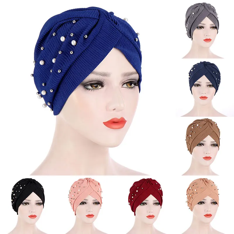 

Модный платок складки мусульманский головной убор однотонная цветная шапочка шапка головные уборы из бисера Круглый тюрбан шляпа для женщ...