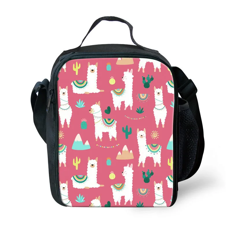 

2021 Fashion 3D Alpaca Print Children Lunch Bag Insulated Cooler Students Meal Bag Insulated Portable Women Lunchbox