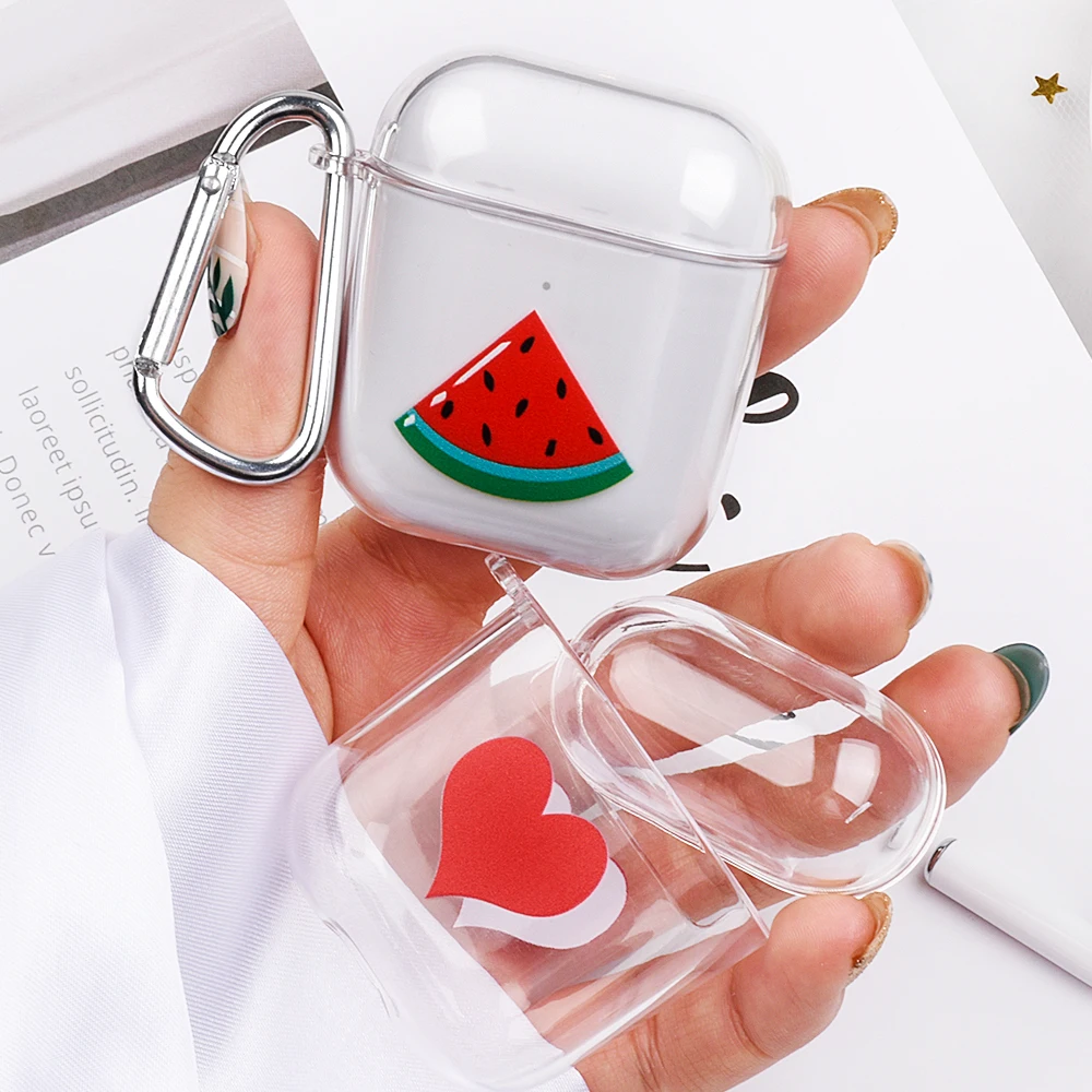 Для AirPods 2 1 чехол Роскошный прозрачный жесткий защитный чехол для пк беспроводные наушники чехол для Air pods 2 1 прозрачный авокадо пара