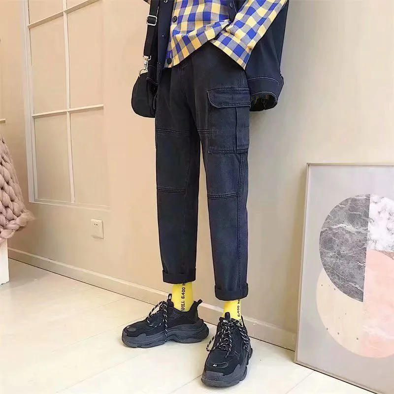Mens Jeans Korean Fashion Loose Fit Retro Blue Classical Harem Pants Big Small Leg Streetwear Hip Hop Man Jeans