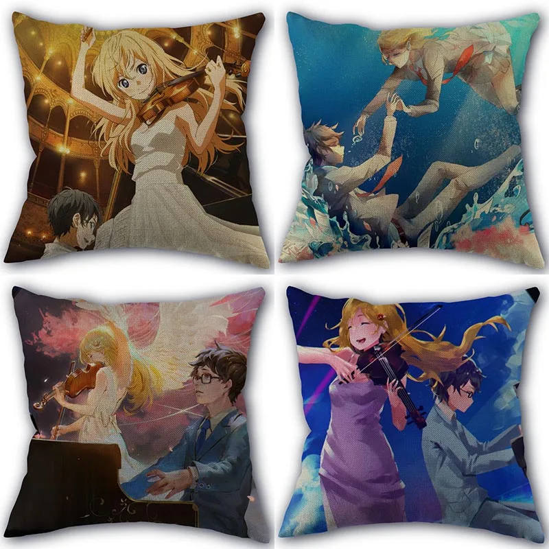 

Custom New Your Lie in April Pillowcase High Quality Home Textile Cotton Linen Fabric 45x45cm One Side Decoration Pillow Covers