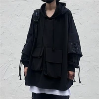 houzhou techwear black hooded sweatshirts mens hoodies goth darkwear gothic clothes punk clothing japanese streetwear hip hop