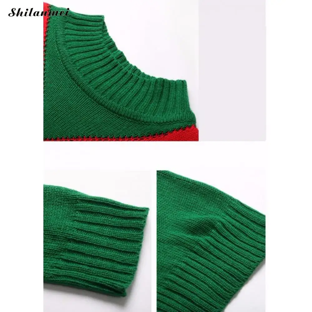 

Autumn winter women sweaters pullovers retro red green contrast casual crop sweater slim turtleneck knitted jumpers sweter mujer