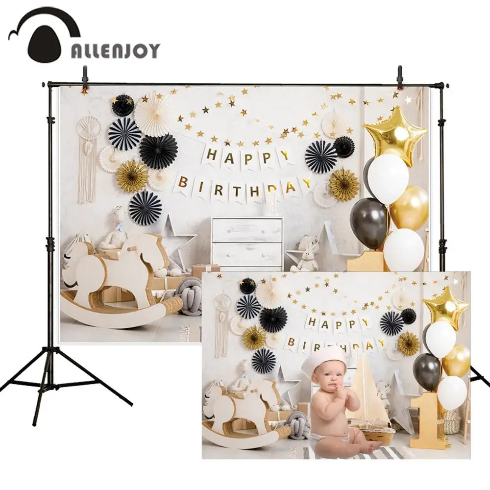 Allenjoy Cake Smash 1st One Year Birthday Party Photographic Background Rocking Horse Baby Kid Backdrop Photophone Photo Studio |