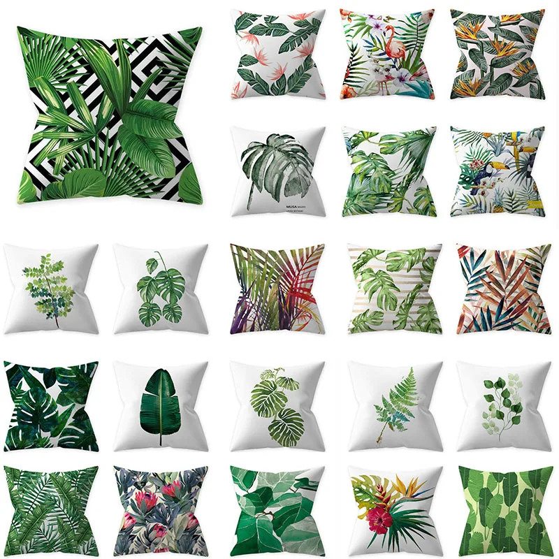 

Tropical Plants Cushion Cover 45X45 Polyester Summer Pillowcases Decorative Sofa Cushions Throw Pillows Covers Home Decor