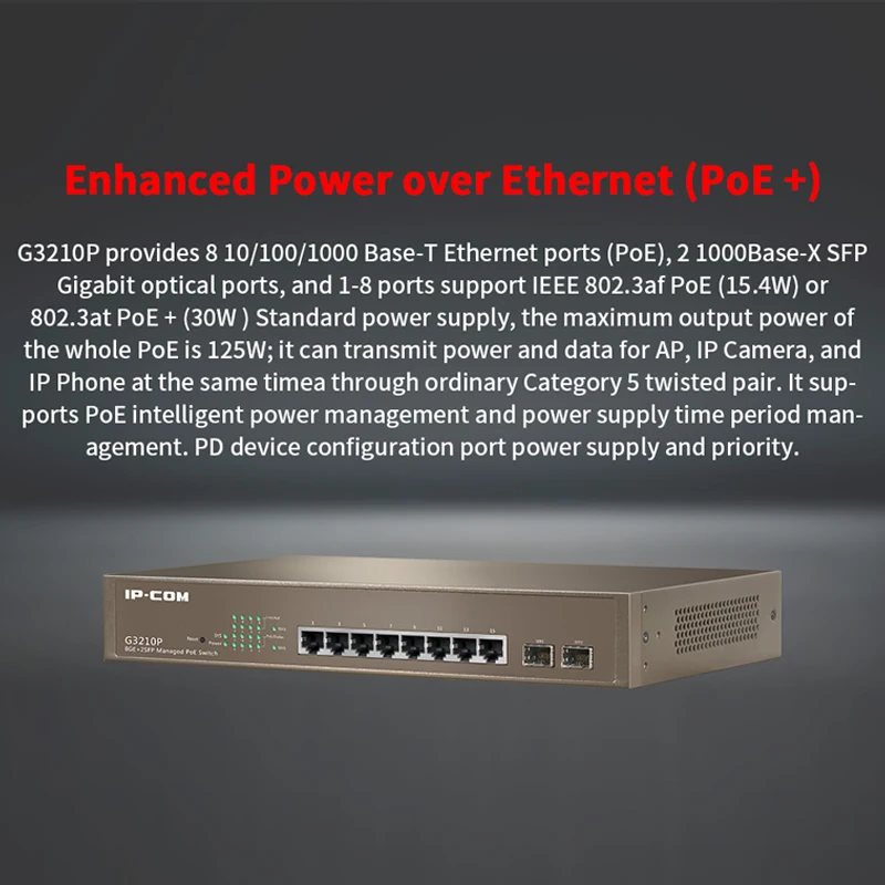 IPCOM G3210P 8-Порты и разъёмы Gigabit + 2 * SFP управляемый коммутатор питания через Ethernet