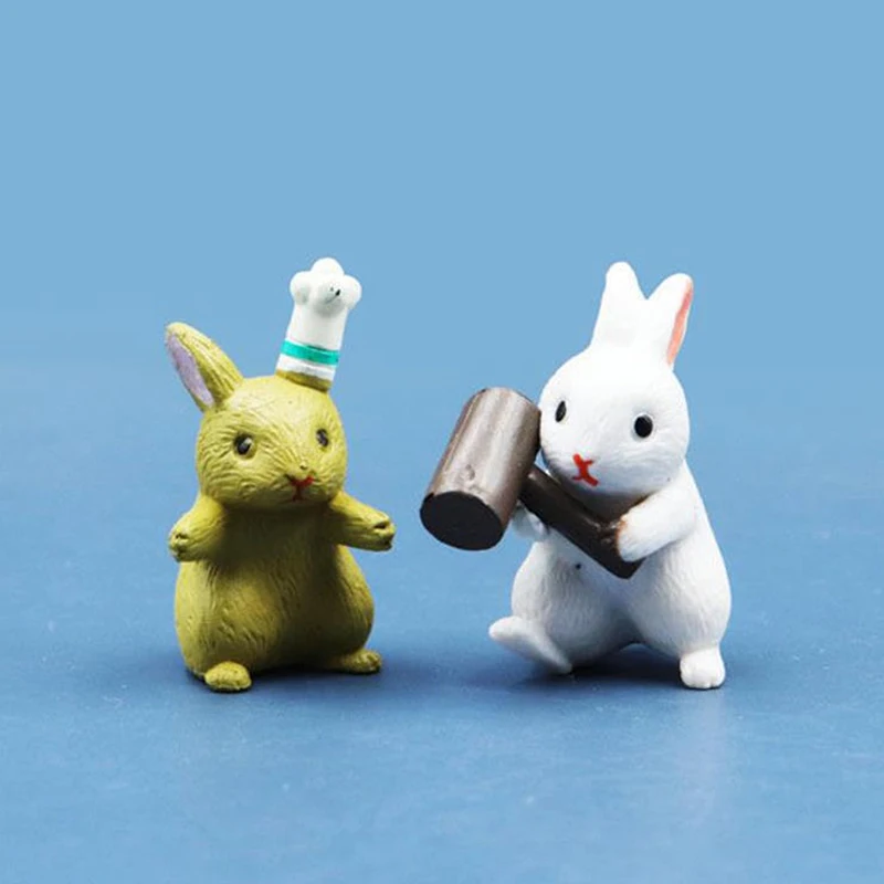 Миниатюрные миниатюры из ПВХ с микро кроликами модель для украшения дома и сада