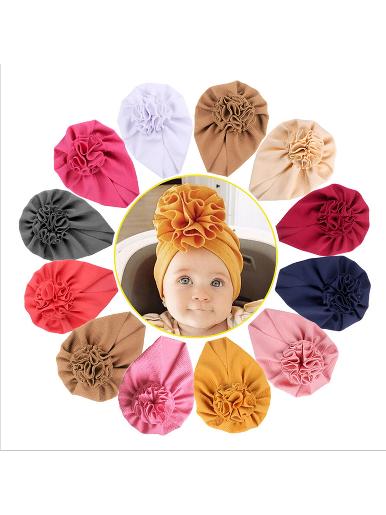 0-3Y 11 Colors Newborn Infant Caps Baby Boys Girls Flower Top Detail Soft Quality Cute Turban Beanie Hats for Birthday Party | Детская