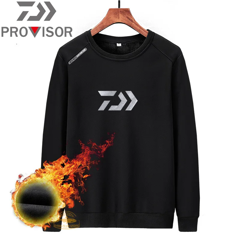 

Winter DAIWA Fishing Clothes Outdoor Men's Plus Velvet Round Neck Fishing Sweater Loose Solid Color Casual Fishing Sweater