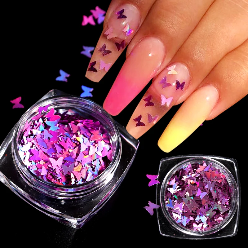 1 коробка голографические 3D Красочные украшения для ногтей в форме бабочки