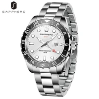 sapphero mens gmt watch 100m waterproof swiss quartz movement stainless steel wrist watches luxury classic clock reloj hombre