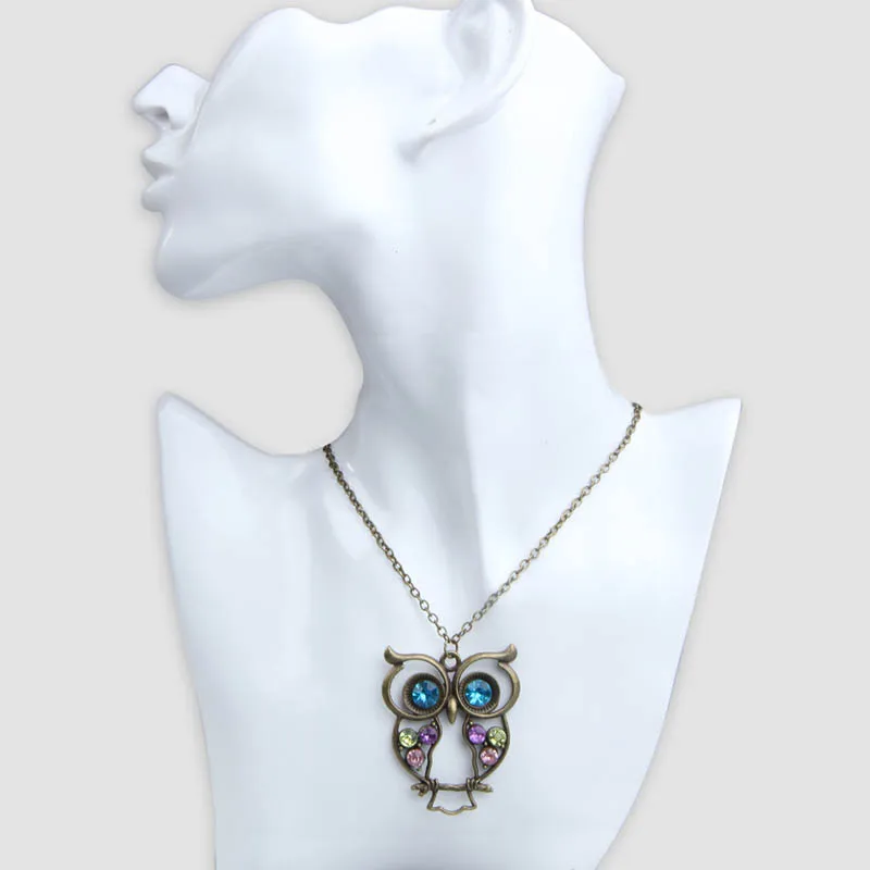 Свитер Ожерелье Винтаж Стразы Сова ювелирные изделия длинный кулон B88|Ожерелья с