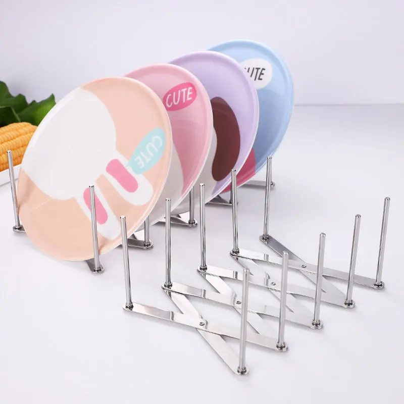 

Kitchen Organizer Rack Pot Lid Rack Stainless Steel Spoon Plate Holder Shelf Cooking Dish Tray Stand Storage Foldable Plate Rack