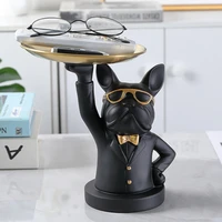 nordic french bulldog sculpture resin dog figurine statue key jewelry coin storage tray snack holder plate home desktop