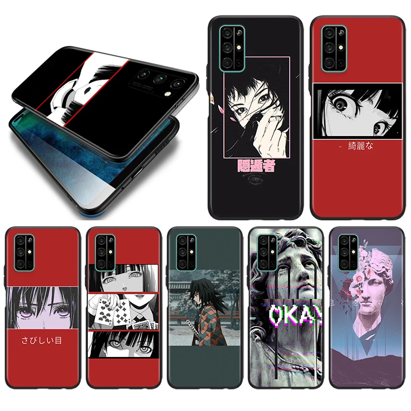 

Soft TPU Cover Sad Japanese Aesthetic For Honor Play 3E 8S 8C 8X 8A 8 7S 7A 7C MAX Prime Pro 2019 2020 Black Phone Case