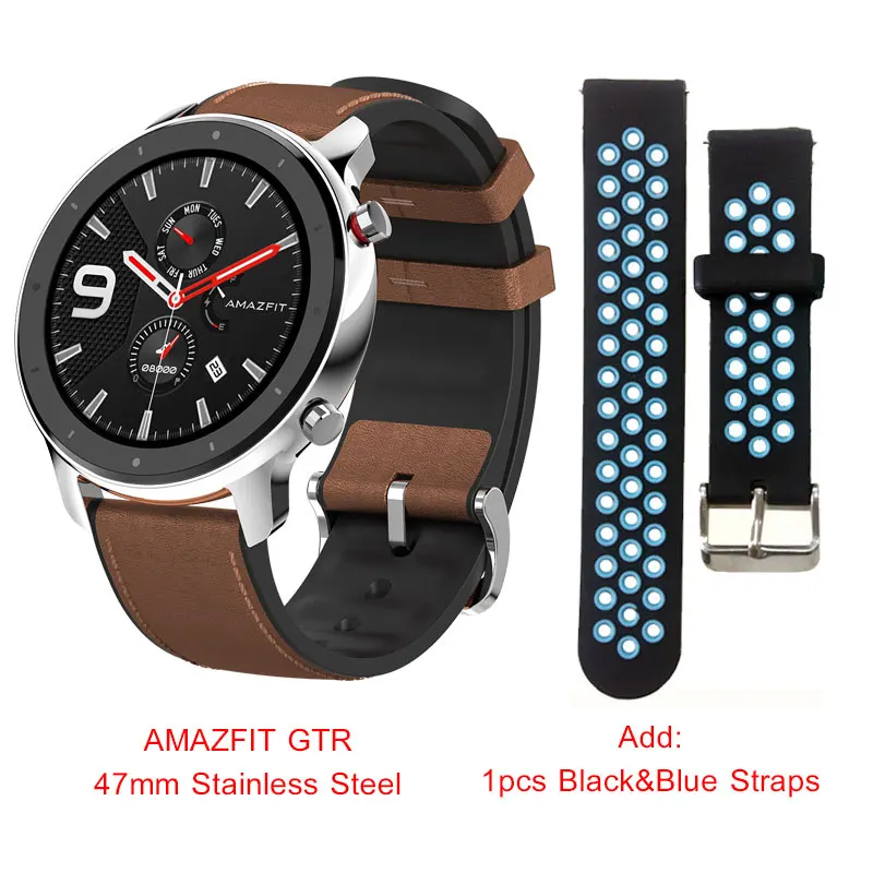 Глобальная версия Amazfit GTR 47 мм Смарт-часы Huami 5ATM водонепроницаемые Смарт-часы 24 дня батарея gps управление музыкой для Android IOS - Цвет: Steel add BlackBlue