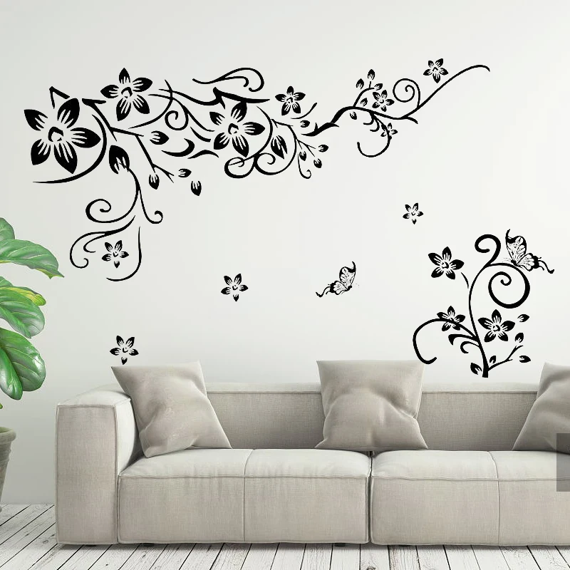 Настенная Наклейка для домашнего декора обои сделай сам черные цветы бабочки